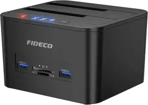 FIDECO Docking Station für 2 SATA-Festplatten, USB 3.0, Klonfunktion, 2,5-Zoll- 