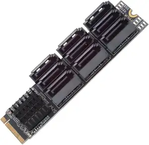xiwai NGFF NVME M-Key PCI Express M.2 zu SATA 3.0 6Gbps 9 Ports Adapter Konverter Festplattenerweiterungskarte 2280 für NAS-Computer
