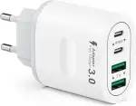 USB C Ladegerät, 4-Ports Mehrfachstecker 60W USB C Power Adapter USB Stecker PD 3.0 Schnellladegerät Netzteil USB Schnellladestecker für iPhone 16 15 14 13 12 11 Pro Max, iPad, Samsung,Handys