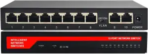KuWFi LAN Switch 10 Port Netzwerk Switch ( Plug-and-Play Gigabit Ethernet Switch LAN Splitter, LAN Verteiler, Ethernet Hub, Unterstützung Vlan, lüfterloses Metallgehäuse Unmanaged)