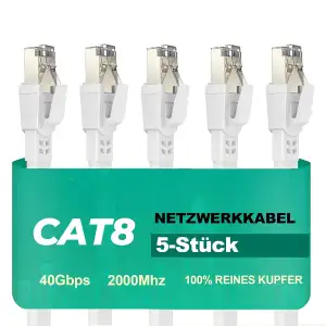 Ercielook Lan Kabel 0,75m-5 Stück - Hochgeschwindigkeits 40 Gbit/s Cat8-Netzwerk