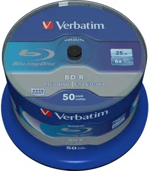 Verbatim BD-R SL Datalife, Blu-Ray-Disk 25 GB - 6-fache Brenngeschwindigkeit - Kratzschutz - 50 Stück Spindel