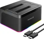 Inateck RGB USB 3.0 USB-C Port Festplatten Dockingstation mit Offline-Klonen, für 2,5/3,5 Zoll SATA HDDs und SSDs, 2 x 20TB Dual Bay Docking Station, UASP unterstützt, SA02003C