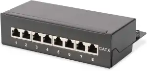 DIGITUS Desktop Patchpanel - Cat-6 - 8-Port RJ45 - Geschirmt - LSA Patch-Feld - Aufputz-Montage - Schwarz