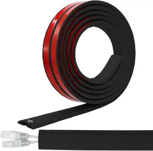 Kabelkanal Selbstklebend Boden Kabelbrücke 3M Fussboden Kabelkanal Flexibler PVC Bodenkabelschutz, Kabelabdeckung zum Büro, Konzert usw, Kabelschutz und Verhinderung von Stolperfallen (3M, Schwarz)