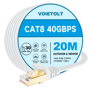 Cat8 Lan Kabel 20M mit Clips, 40Gbps/2000MHz Flach Schirmung Hochgeschwindigkeit