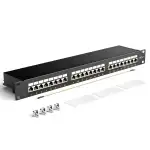 Geschirmtes 24 Port CAT7 Patchpanel Verteilerfeld, 10Gbps, Vergoldete patchpanel 19 Zoll für Cat7/6A/6 Verlegekabel, Metallgehäuse mit Erdung für Wandmontage und Heimvernetzung