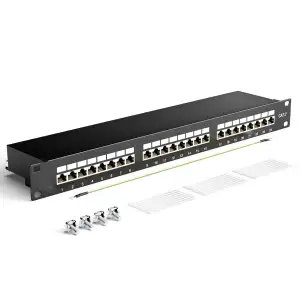 Geschirmtes 24 Port CAT7 Patchpanel Verteilerfeld, 10Gbps, Vergoldete patchpanel
