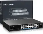 16 Port Gigabit PoE Switch Unmanaged, 16 Port PoE+@250W, 2 Gigabit Uplink Ports, NICGIGA 18 Port Gigabit Network Power Over Ethernet Switch, VLAN Modus, 19 Zoll Rackmontage, Plug and Play.