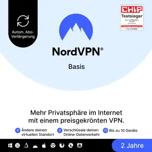 NordVPN Basis, 10 Geräte, 2 Jahre, Premium-VPN-Software, Amazon Abonnements