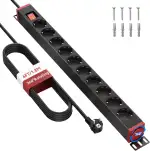 10-Fach Steckdosenleiste mit Überspannungsschutz, 360° drehbare Mehrfachsteckdose zur Wandmontage, 1,8 m Kabel, 16A/4000W, für Büro & Zuhause, Schwarz