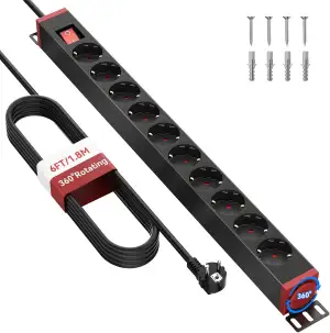 10-Fach Steckdosenleiste mit Überspannungsschutz, 360° drehbare Mehrfachsteckdos