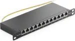 deleyCON CAT 6a 0,5 HE Patchpanel Mini Verteilerfeld 12 Port - Desktop 10" Zoll Rackeinbau Servermontage RJ45 geschirmt TIA568A TIA568B RAL 9005 Schwarz
