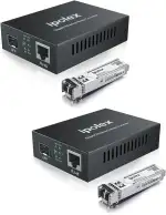 ipolex Gigabit Ethernet Medienkonverter, 1,25G SFP Port Glasfaser Medienkonverter, Multimode LC Medienkonverter mit einem SFP-SX Transceiver Modul (850-nm, 550-m@OM2OM3MMF). 2-Pack.
