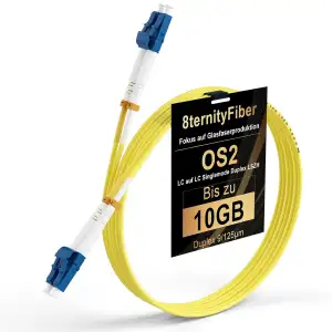 OS2 LC auf LC Fibre Patch Cable 0,2 m/0,7 ft, 1GB/10GB LWL Kabel Single Mode Duplex 9/125 µm, Längenoptionen: 0,2 m-50 m, OD: 2 mm, LSZH Gelb
