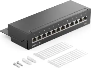 deleyCON CAT 6 Patchpanel Verteilerfeld 12 Port - Desktop & Wandmontage - Geschi