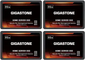 Gigastone Home NAS SSD 512GB (4er-Pack) 24/7 Dauerhaft TLC Hohe Dauerhaltbarkeit Persönlicher Server Cloud Datenspeicher RAID 3D NAND 2,5 Zoll SATA III Interne Solid State Festplatten
