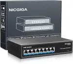 8 Port Gigabit PoE Switch Unmanaged, 8 Ports PoE+@120 W, 802.3af/at, NICGIGA 8-Port 1000 Mps Netzwerk Power Over Ethernet Switch, lüfterlos.