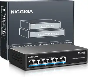 8 Port Gigabit PoE Switch Unmanaged, 8 Ports PoE+@120 W, 802.3af/at, NICGIGA 8-P