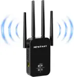 NEWFAST WLAN Verstärker,1200Mbps WiFi Extender Dual-Band WLAN Repeater mit 4 Schwenkbare Antenne,WPS,MU-MIMO,Unterstützung Repeater/Router/Ap Modus für Zuhause und Büro,1-Tippen Einrichten,EU Plug