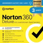 Norton 360 Deluxe mit extragroßer Backup-Kapazität – Amazon Exklusiv* 25GB zusätzlicher Cloud-Backup Speicher. Antivirus Software für 3 Geräte und einem Jahr Laufzeit