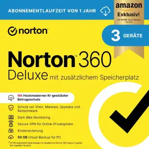 Norton 360 Deluxe mit extragroßer Backup-Kapazität – Amazon Exklusiv* 25GB zusät