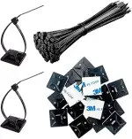 Klein Klebesockel Kabel Halterungen Selbstklebend und Kabelbinder UV Beständig Jede 100 Stück,Kab...