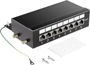 Geschirmtes 8 Port CAT7 Patchpanel Verteilerfeld, 10Gbps, Vergoldete Patch Panel für Cat7/6A/6 Ve...