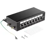 Geschirmtes 8 Port CAT7 Patchpanel Verteilerfeld, 10Gbps, Vergoldete Patch Panel für Cat7/6A/6 Verlegekabel, Metallgehäuse mit Erdung für Wandmontage und Heimvernetzung