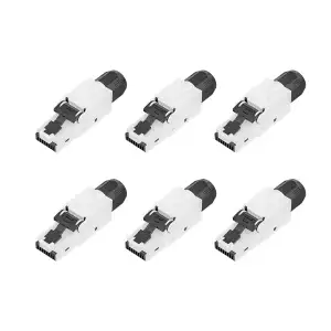 FGB RJ45 Netzwerkstecker Werkzeuglos Vergoldete Kontakte CAT 6a Lan Stecker für Ethernet Verlegekabel 10 Gbps UTP CAT 6a/6/5, 6 Stück