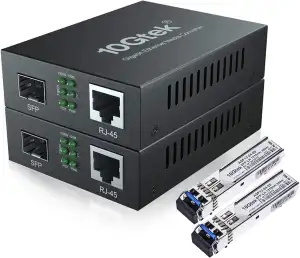 10Gtek [2 Stück] Gigabit Ethernet Medienkonverter, SFP Slot mit SFP LX Modul, Si