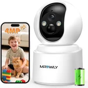 Überwachungskamera Innen Akku, 2,5K/4MP WLAN Indoor Kamera Schwenkbar mit akku, 2,4/5GHz WiFi, Farb-Nachtsicht, Bewegungserkennung, Zwei-Wege-Audio, für Baby/Haustiere/Zuhause