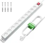 Steckdosenleiste 10 Fach mit Überspannungsschutz, Mehrfachsteckdosen mit Schalter, Mehrfachsteckdose Wandmontage Kindersicherung für Büro, Industrie, Verlängerungskabel 1,8 Kabel, 16A/3680W