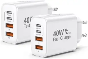2er Pack USB C Ladegerät, 4 Ports 40W Mehrfach Schnellladegerät Netzteil Power Adapter Für iPhone 17/16/15/14/Für iPhone 13/12/11 Pro/Max/Plus/XR/XS/iPad/Samsung Handy, USB C & USB A PD 3.0 Charger