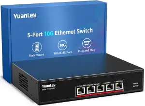 YuanLey 5 Port 10G Ethernet Switch, 5 x 10Gbps RJ45 Ports, Unterstützt 10G/5G/2.