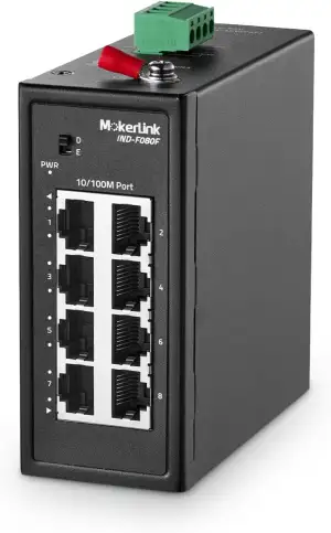 MokerLink 8-Port-Industrie-DIN-Schienenschalter, 8 x 10/100 Mbit/s Ethernet-Port