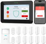 CPVAN GSM + WiFi Alarmanlage Haus mit 7" Touch Screen, Kein Vertrag Smart Komplettsysteme mit APP/SMS/Anruf Alarm, 110dB Host, Bewegungsmelder, Tür/Fenster Sensoren, Fernbedienungen, 14 Stück