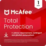 McAfee Total Protection 2026 (1 Gerät) | Virenschutz, VPN, Betrugsschutz, Sicherheitssoftware, Identitätsüberwachung | 1-Jahres-Abonnement mit automatischer Verlängerung | Download