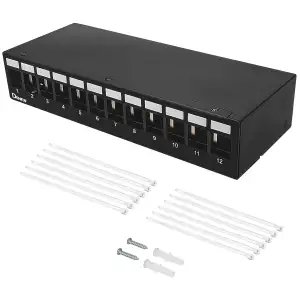 12 Port Patchpanel Patchfeld für 14,9 mm x 17 mm Keystone Module Kompatibel mit Ethernet LAN RJ45 Koaxialstecker BNC F-Stecker Antennenstecker RJ-11 Cinch Klinke USB Toslink HDMI-Schwarz