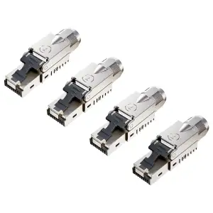FGB 10 Gbps RJ45 CAT7 Netzwerkstecker Lan Stecker LSA Geschirmt RJ45 Stecker Werkzeuglos für Verlegekabel 600MHz für Patchkabel Verlegekabel CAT7 CAT6A, 4 Stück