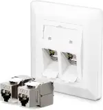 1 x 2-Port CAT 7 Netzwerkdose Unterputz + 2 x CAT 7 Keystone RJ45 Modul, Lan Ethernet Dose Buchse Einbaubuchse 10 Gbit/s, Weiß