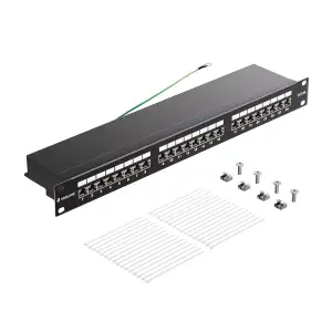 VCELINK CAT6A Patchpanel 24 Port, Geschirmt 19 Zoll Patchfeld 10 Gbit/s mit RJ45