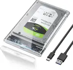POSUGEAR Festplattengehäuse 2,5 Zoll, 6Gbps USB C 3.1 Gen 2 Externes Festplatten Gehäuse für 7mm/9.5mm 2.5 Zoll SATA SSD HDD mit UASP, Externe SSD Gehäuse mit USB 3.1 Kabel Werkzeugfreie Montage-Klar