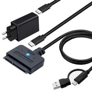 USB SATA Adapter mit 30-W Netzteil, 2-in-1 Type C/USB 3.0 auf SATA Festplatten A