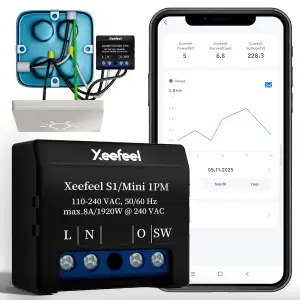 Mini 1PM WLAN & Bluetooth Smart Relais Schalter,1 Kanal 8A,Strommessung,Unterput