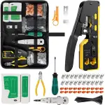 Crimpzange Set, RJ45 Netzwerk Werkzeug Set, Werkzeug Paket für Cat5 Cat6 Cat7, Lan Stecker Pass Through RJ45 Netzwerkstecker, RJ45/RJ11/RJ12 Reparaturwerkzeuge Für Profis & Heimwerker