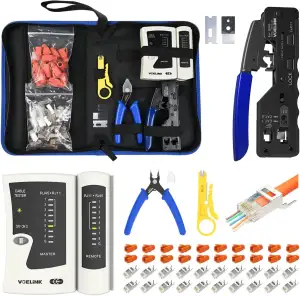 VCELINK Netzwerk Werkzeug Set, RJ45 Crimpzange mit 20 x Vergoldete RJ45 Stecker 