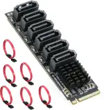 M.2 auf SATA 3.0 Adapter Karte [6-Port], RIITOP M.2 NVMe auf 6-Ports SATA III Erweiterungskartenadapter 6Gbps mit Chipsatz ASM1166