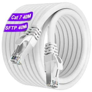 LAN Kabel 40 Meter Cat 7, Netzwerkkabel 40m Hochgeschwindigkeit Ethernet Kabel Weiß Internet Kabe...