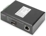 DIGITUS DIN-Rail Medienkonverter - SFP Port - Gbit Ethernet - RJ45 / SFP 1000Base-X - Mit PoE-Injektor - Schwarz